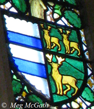 The arms of Parr and Green from the Pedigree window of Katherine Parr in the great hall of Hampton Court Palace, London.