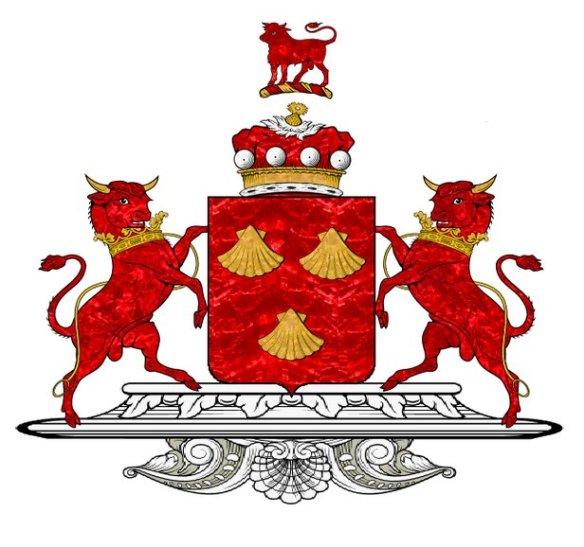 Coat of arms of the Barons of Dacre showing their heraldic charges, the Bull. European Heraldry. 