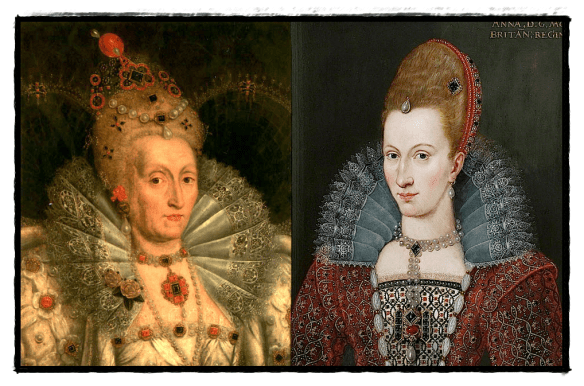 The inheritors of the Coronet Brooch, Elizabeth I and Anne of Denmark.