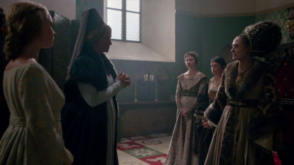 The Duchess is accosted by Lady Rivers about her supposed affair in 'The White Queen'.